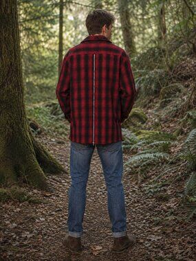 Lifted Anchors Red Black Buffalo Plaid Heavy Flannel Back Zip Shacket Jacket